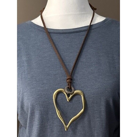 Jewelry - Fabu Jewelry Heart Necklace Mixed Metal Leather Cord NWOT￼